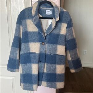 Zara Blue and Cream Checkered Jacket